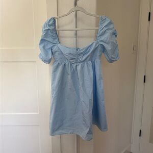Amanda Uprichard Blue Puff Sleeve Babydoll Dress